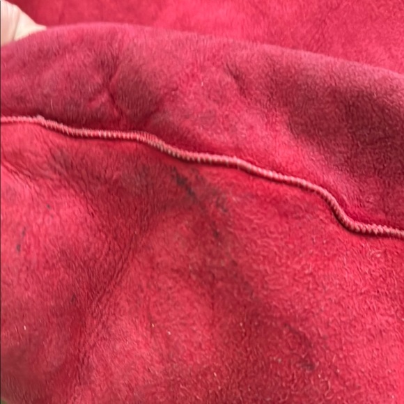 UGG Australia Red Suede Shoulder Tote Bag with Leather Handles Shearling Lined - Picture 16 of 16